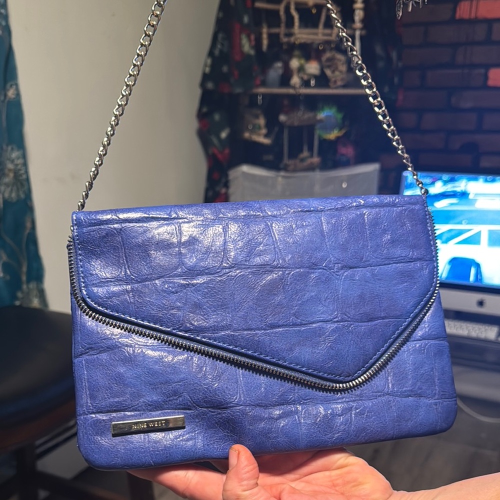 Nine West Blue Clutch with Black Trim